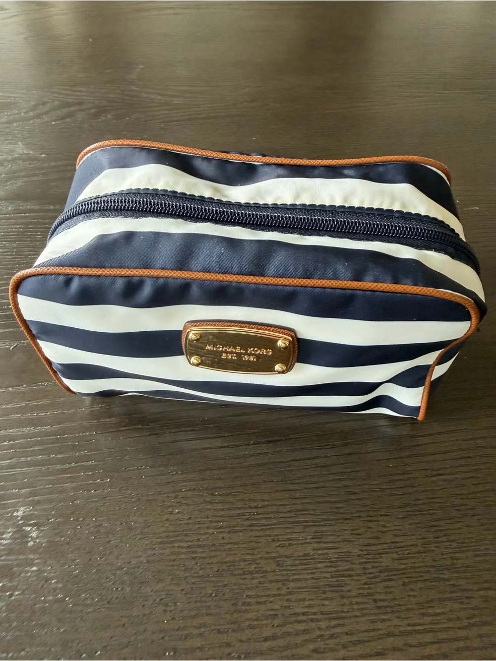 Michael Kors Navy, White & Tan Cosmetic bag